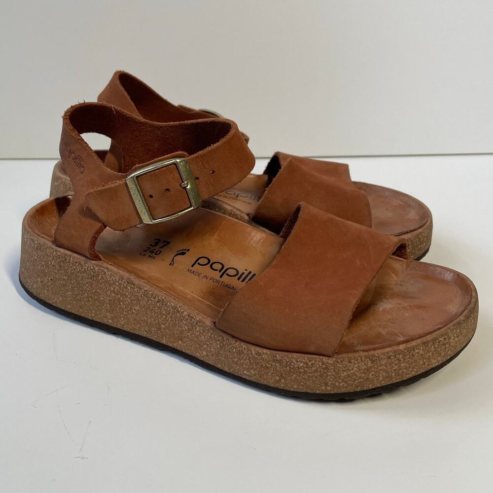 Birkenstock Papillio Glenda Wedge Sandal Brown Leather Women's Size 37